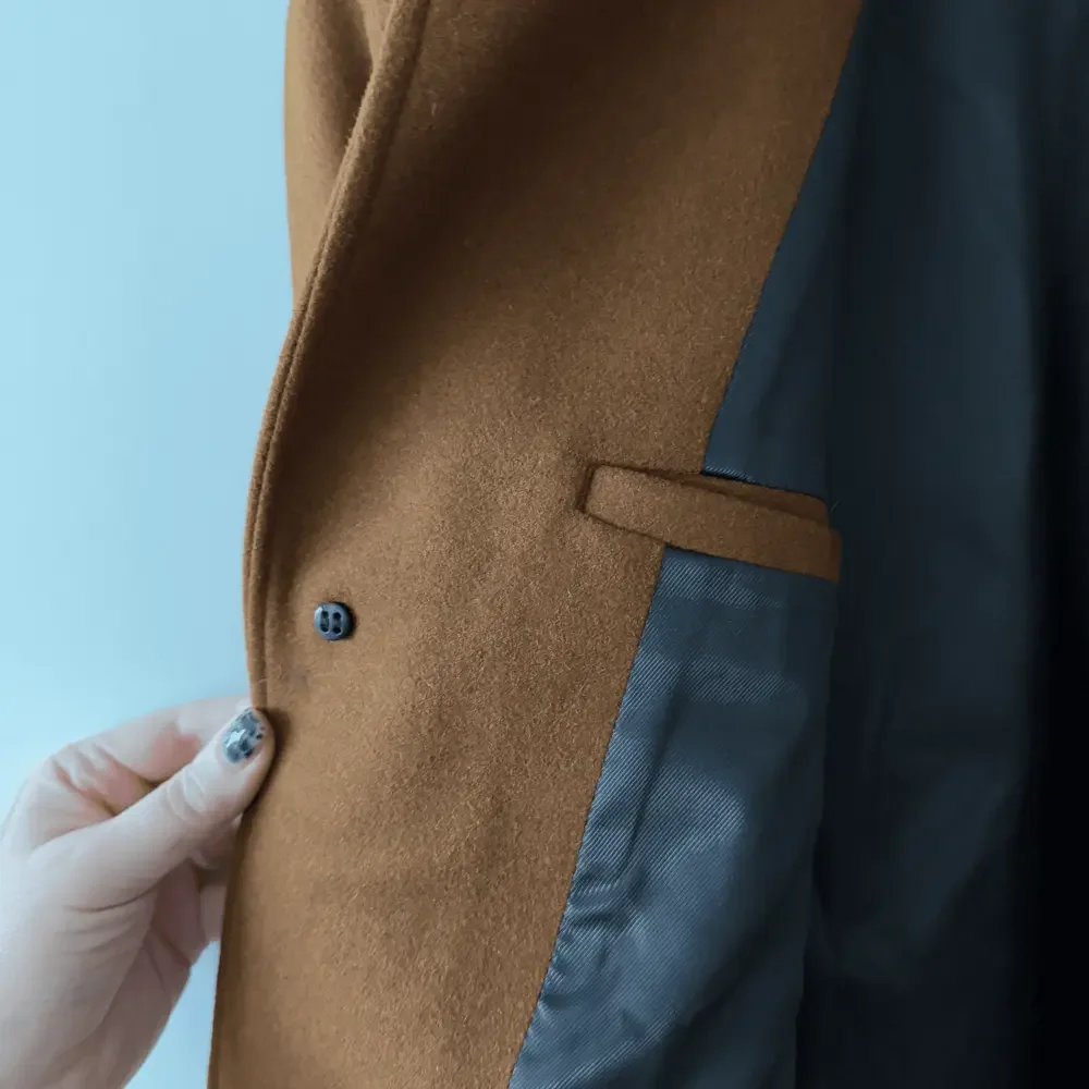 H&M • Brown Wool Blend Funnel Collar Trench Coat Jacket - Picture 5 of 10